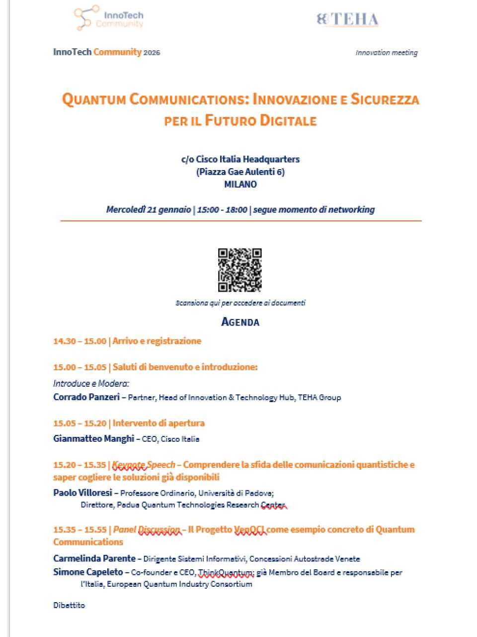 RIUNIONE INNOTECH COMMUNITY
Quantum Communications: Innovazione e Sicurezza per il Futuro Digitale