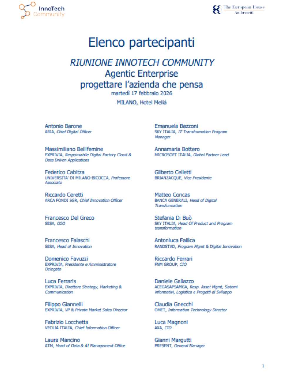 RIUNIONE INNOTECH COMMUNITY
Agentic Enterprise: progettare l’azienda che pensa