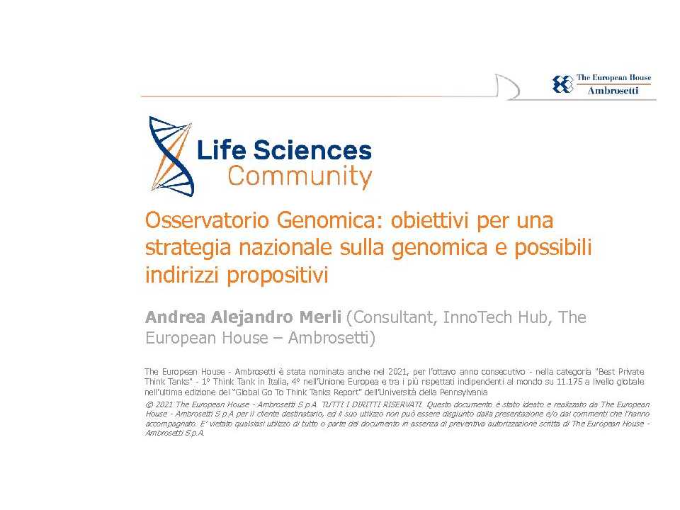 VIDEOCONFERENCE
Objectives for a national strategy on genomics and possible directions for action