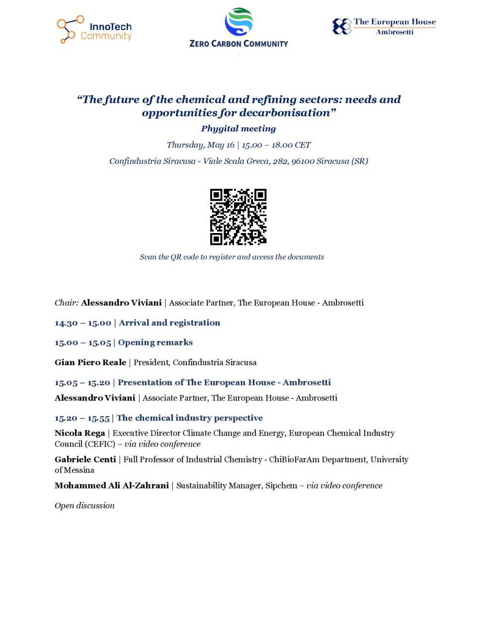 PHYGITAL MEETING Zero Carbon Community - The future of the chemical and refining sectors: needs and opportunities for decarbonisation.