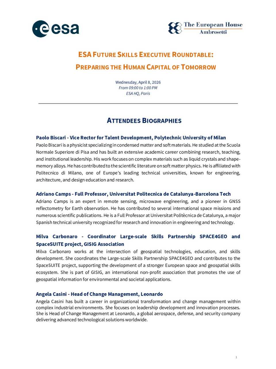 ESA Future Skills Executive Roundtable: preparing the Human Capital of Tomorrow