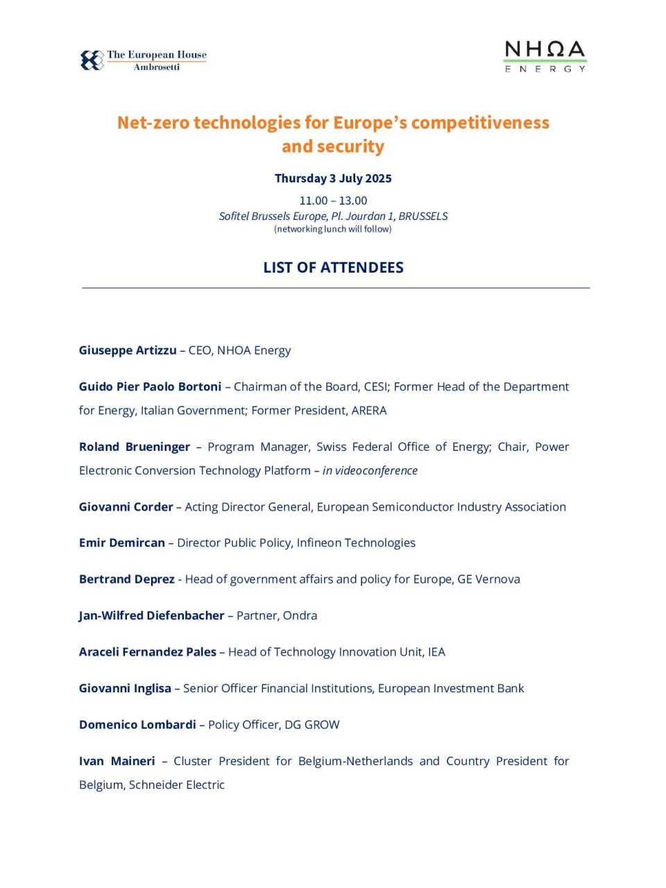 RESERVED MEETING Net-zero technologies for Europe's competitiveness and security