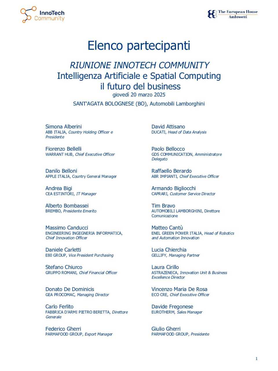 RIUNIONE INNOTECH COMMUNITY
Intelligenza Artificiale e Spatial Computing: il futuro del business
