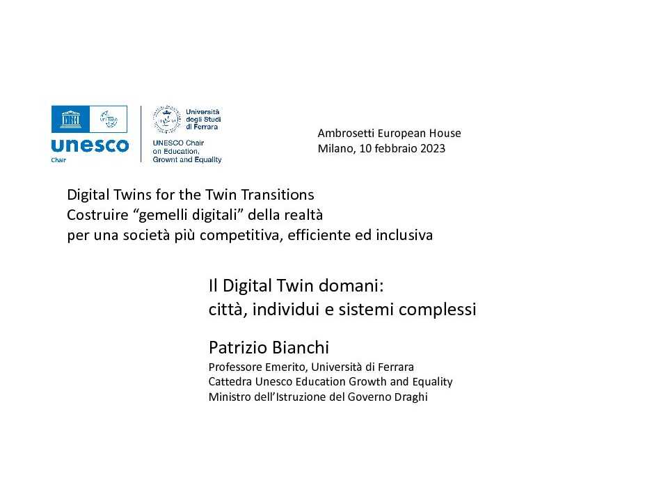 PHYGITAL FORUM - ATOS<br />
Digital Twins for the Twin Transitions<br
/>
<i>Costruire “gemelli digitali” della realtà per una società più competitiva, efficiente ed inclusiva</i><br
/>