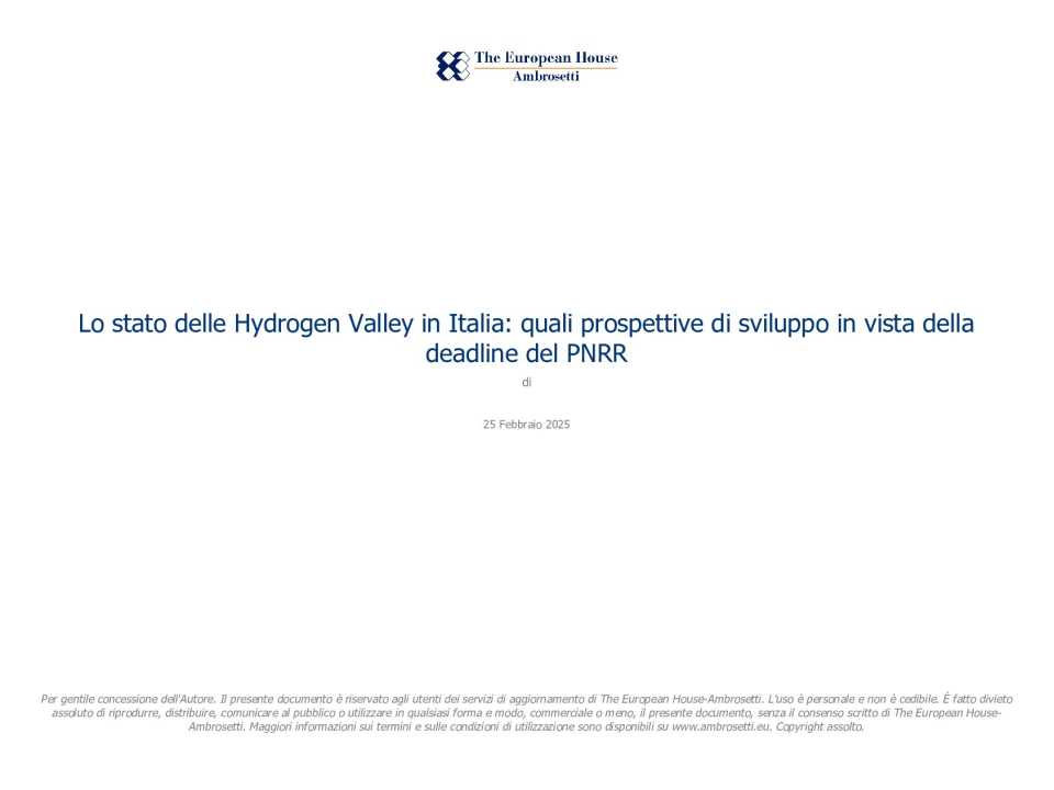 RIUNIONE ZERO CARBON COMMUNITY
Lo stato delle Hydrogen Valley in Italia: quali prospettive di sviluppo in vista della deadline del PNRR