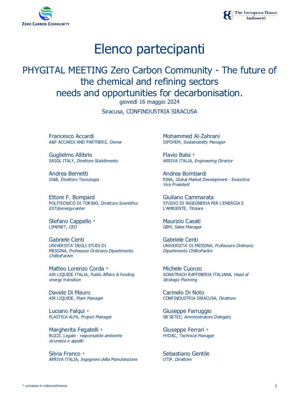 PHYGITAL MEETING Zero Carbon Community - The future of the chemical and refining sectors: needs and opportunities for decarbonisation.
